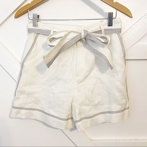 By FANG High Waisted Embroidered Belted Paper Bag Shorts White Sz Small